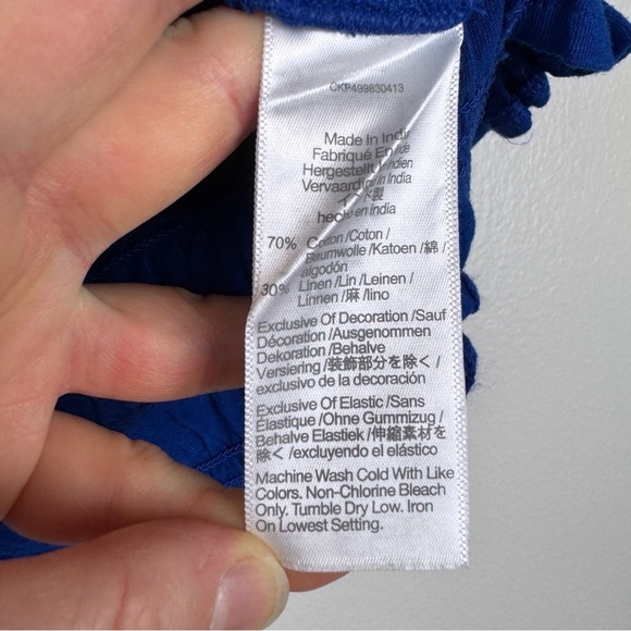 Madewell Smocked Cotton Linen Blend Ruffle Hem Boatneck Tank Blue Size S NWT - Picture 8 of 8